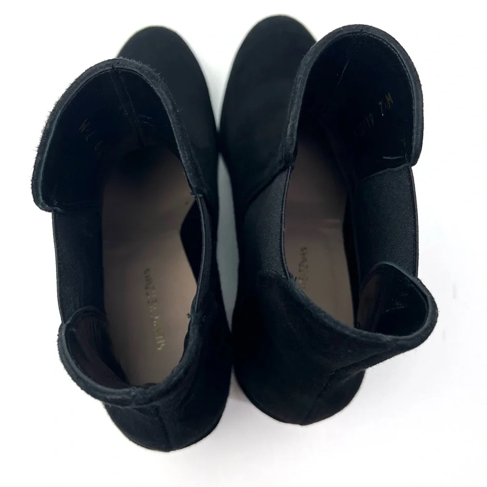 Stuart Weitzman Womens Black Suede Leather Block Heel Pull On Ankle Booties